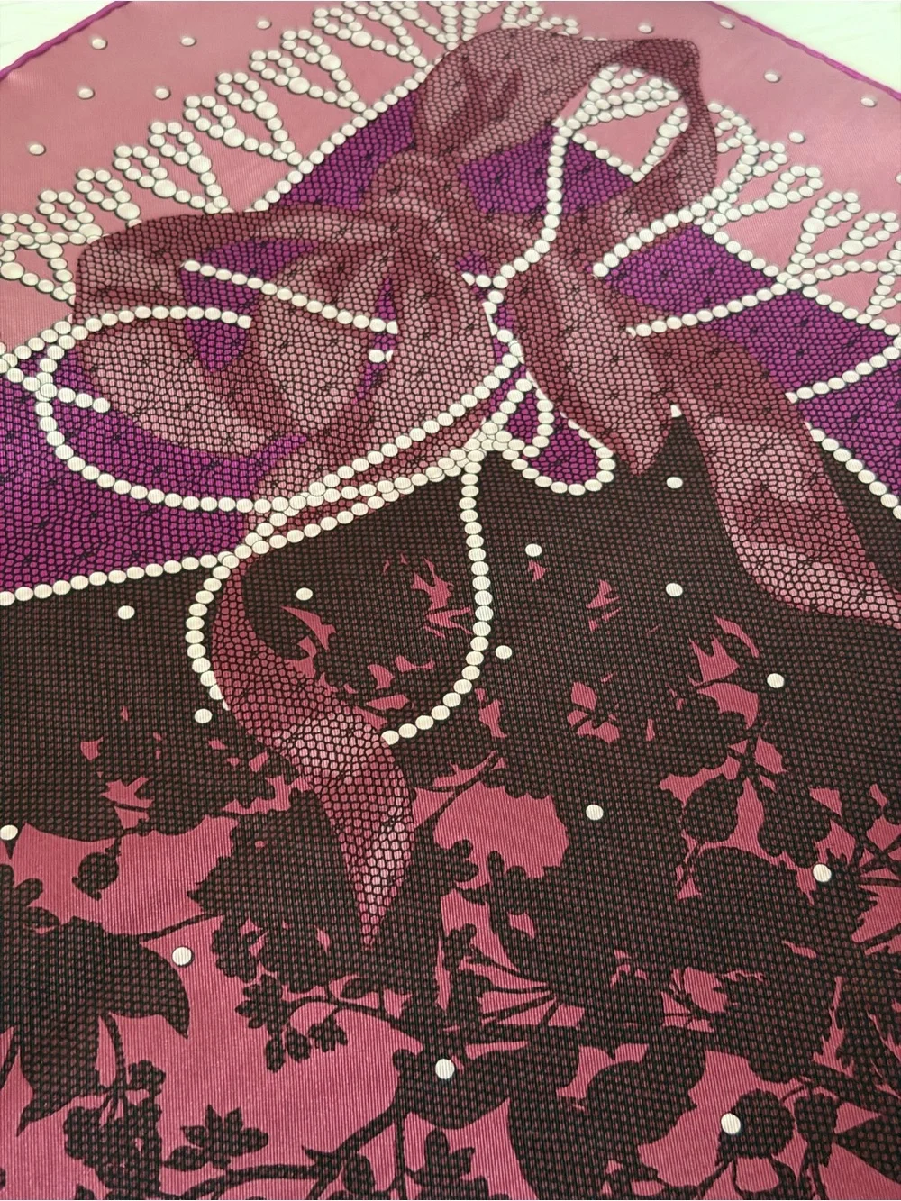 Nina Ricci Pink and Plum Floral Border Silk Square Scarf.